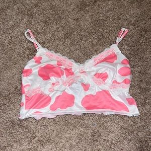 Pink cow print cropped tank